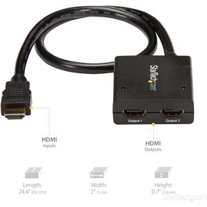 StarTech.com Multiplicador de Vídeo HDMI® de 2 Puertos - Splitter HDMI 4k 30Hz de 2x1 Alimentado por USB - a 30 Hz - 3840 