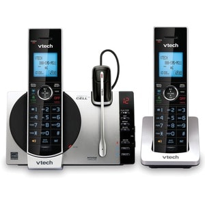 VTech Connect to Cell DS6771-3 DECT 6.0 Cordless Phone - Black, Silver - Cordless - Corded - 1 x Phone Line - 2 x Handset 