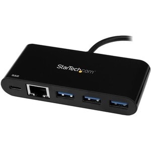StarTech.com USB C Hub - Powered -3 Port USB-C to USB-A (3x) and GbE RJ45 (1x) - USB to Ethernet - USB Port Expander - 3 T