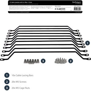 Horizontal Lacing Bar (10 Pack) w/ 4 inch Offset at 75 Degrees- Server Rack Cable Management - 19" Network Rack-Mount Cord