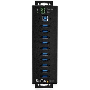 StarTech.com 10 Port USB Hub w/ Power Adapter - Metal Industrial USB 3.0 Data Hub - Din Rail, Wall & Desk Mount USB 3.1 Ge