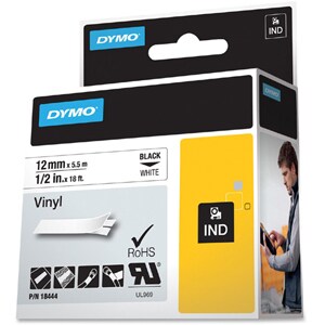 Dymo RhinoPRO 18444 Data Cartridge Label - 12 mm Width - Permanent Adhesive - Rectangle - Thermal Transfer - White, Black 