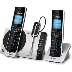 VTech Connect to Cell DS6771-3 DECT 6.0 Cordless Phone - Black, Silver - Cordless - Corded - 1 x Phone Line - 2 x Handset 