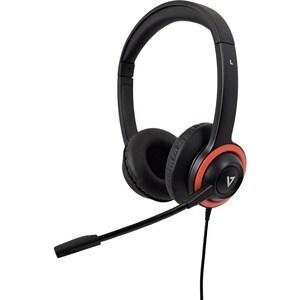 V7 HU540E Wired Over-the-head Stereo Headset - Black, Red - Binaural - Supra-aural - 32 Ohm - 200 cm Cable - Noise Cancell