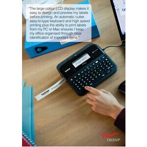 Brother P-touch PT-D600VP Electronic Label Maker - Thermal Transfer - 30 mm/s Mono - 180 x 360 dpi - Label, Tape3.50 mm, 6