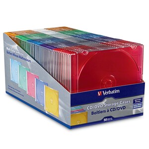 Verbatim CD/DVD Color Slim Jewel Cases, Assorted - 50pk - Jewel Case - Book Fold - Plastic - Blue, Green, Yellow, Purple, 