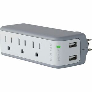 Belkin Mini Surge Protector with USB Charger - 3 x AC Power, 2 x USB - 918 J - 5 V DC Output