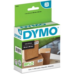 Dymo LabelWriter Small Multipurpose Labels - 1" x 2 1/8" Length - Direct Thermal - White - 500 / Roll - 500 Box