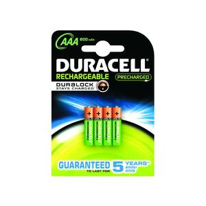 Duracell Battery - Nickel Metal Hydride (NiMH) - 4Pack - For Multipurpose - Battery Rechargeable - AAA - 1.2 V DC - 800 mAh