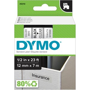 Dymo D1 Electronic Tape Cartridge - 1/2" x 23 ft Length - Rectangle - Thermal Transfer - Clear - Polyester - 1 Each - Scra