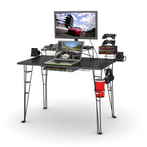 Atlantic Gaming Desk - Rectangle Top - Four Leg Base - 4 Legs - 29.50" Height x 23.50" Width x 40" Length - Black - Polyvi