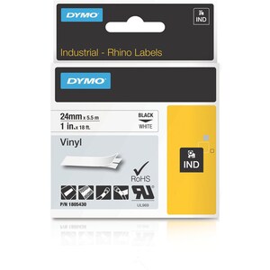 Dymo Black on White Color Coded Label - 1" Width - Permanent Adhesive - Thermal Transfer - White - Vinyl - 1 Each - Self-a