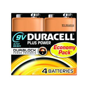Duracell Plus Power Battery - Alkaline - 4Pack - For Multipurpose - 9V - 9 V DC