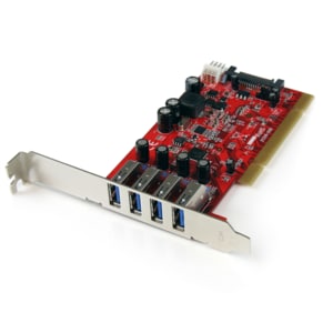 StarTech.com 4 Port PCI SuperSpeed USB 3.0 Adapter Card with SATA/SP4 Power - 4 Total USB Port(s) - 4 USB 3.0 Port(s) - PC