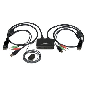 2 Port USB DisplayPort Cable KVM Switch with Audio and Remote Switch - USB Powered KVM with DisplayPort - Dual Port Displa