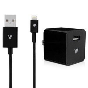 V7 12W USB Wall Charger with Lightning Cable - 120 V AC, 230 V AC Input - 5 V DC/2.40 A Output