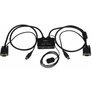 StarTech.com 2 Port USB VGA Cable KVM Switch - USB Powered with Remote Switch - KVM with VGA - Dual Port VGA KVM Switch - 
