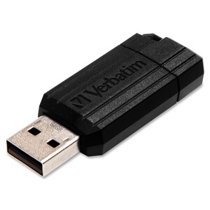 Verbatim PinStripe 64 GB USB 2.0 Type A Flash Drive - Black - 10 MB/s Read Speed - 4 MB/s Write Speed - 2 Year Warranty - 