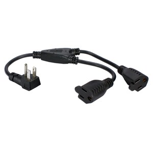 QVS 12-Pack 12 Inches 90degree Flat-Plug OutletSaver AC Power Splitter Adaptor - For UPS, Power Strip - Black - 1 ft Cord 