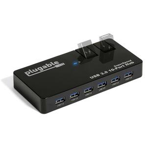 Plugable USB Hub, 10 Port - USB 3.0 5Gbps with 48W Power Adapter and Two Flip-Up Ports - USB 3.0 5Gbps with 48W Power Adap