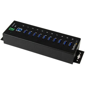 StarTech.com 10 Port Industrial USB 3.0 Hub - ESD and Surge Protection - DIN Rail or Surface-Mountable Metal Housing - Add