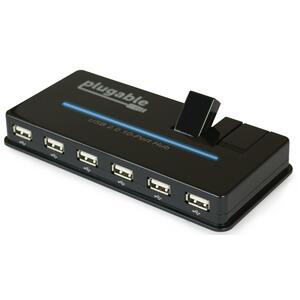 Plugable USB Hub, 10 Port - USB 2.0 with 20W Power Adapter and Two Flip-Up Ports - USB 2.0 Type A - External - 10 USB Port