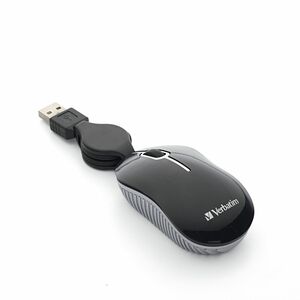 Verbatim Mini Travel Optical Mouse, Commuter Series - Black - Optical - Cable - Black - 1 Pack - USB - Scroll Wheel