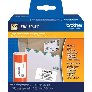 Brother Shipping Label - 4 1/16" x 6 2/5" Length - White - Paper - 180 / Roll - 180 / Roll - Die-cut