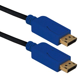 QVS 6ft DisplayPort UltraHD 4K Black Cable with Blue Connectors & Latches - 6 ft DisplayPort A/V Cable for Projector, Moni