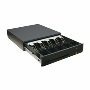 Posiflex CR-4105 Cash Drawer - 5 Bill - 9 Coin - 3 Lock Position - USB, - Steel, Metal - Black - 105 mm Height x 425 mm Wi