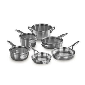 Calphalon Premier Space Saving Stainless Steel 10-Piece Cookware Set - - Tempered Glass Cover, Aluminum Core, Metal, Stain