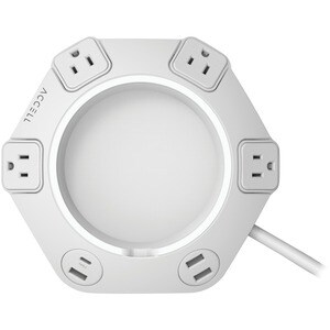 Accell Power Dot Office, White, 4 AC outlets, 3 USB-A and 1 USB-C Charging Ports, 8ft cord - 4 x AC Power, 4 x USB - 1800 