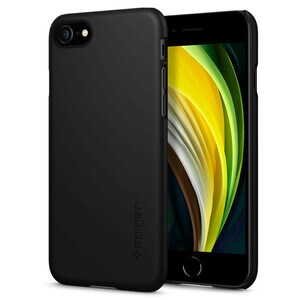 Spigen Thin Fit Case for Apple iPhone 7, iPhone 8, iPhone SE 2 Smartphone - Black - Smooth - Shock Resistant - Polycarbonate