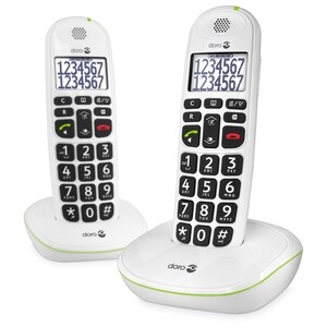 Doro PhoneEasy 110 DECT Cordless Phone - White - 300 m Range - 1 x Phone Line - 2 x Handset - Speakerphone - Hearing Aid C