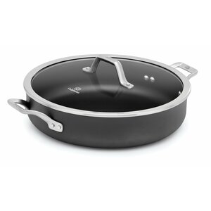 Calphalon Signature Nonstick 5-Qt. Sauteuse Pan With Cover - - Brushed Stainless Steel Handle, Hard Anodized Aluminum, Tem