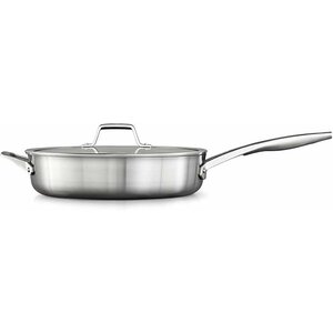 Calphalon Premier Stainless Steel 5-Qt. Saute Pan - - Stainless Steel, Aluminum, Tempered Glass Lid - Cooking, Sauteing, B