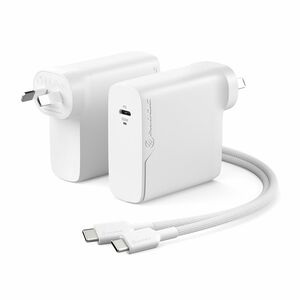 Alogic 1X100 Rapid Power 100W GaN Charger - 120 V AC, 230 V AC Input - 20 V/5 A, 5 V, 9 V, 15 V Output - White