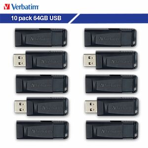 Verbatim Store 'n' Go® 64GB USB Flash Drive - 64 GB - USB - Black - Lifetime Warranty - 10 Pack