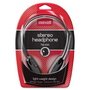 Maxell HP-100 Lightweight Stereo Headphone - Stereo - Black - Mini-phone (3.5mm) - Wired - 20 Hz 20 kHz - Nickel Plated Co