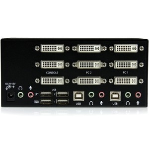 StarTech.com 2 Port Triple Monitor DVI USB KVM Switch with Audio & USB 2.0 Hub - Multi Monitor KVM - Dual Port KVM Switch 