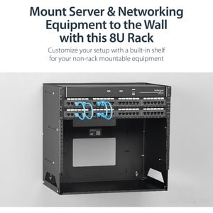 StarTech.com 8U Wall-Mount Server Rack with Built-in Shelf - Solid Steel - Adjustable Depth 30,5cm to 18in - 34.11 kg Maxi