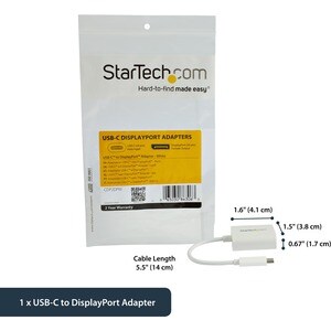 StarTech.com USB-C to DisplayPort Adapter - USB Type-C to DP Converter - Thunderbolt 3 port compatible - 4K 60Hz - White -