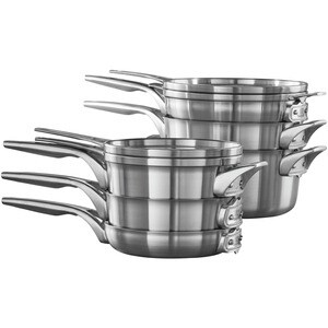 Calphalon Premier Space Saving Stainless Steel 10-Piece Cookware Set - - Tempered Glass Cover, Aluminum Core, Metal, Stain