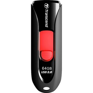 Transcend 64GB JetFlash 590 USB 2.0 Flash Drive - 64 GB - USB 2.0 - Red - Lifetime Warranty