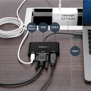 StarTech.com Adaptador Multifunción de Viajes USB-C a VGA con Entrega de Potencia (Power Delivery) y Puerto USB-A - Mini D