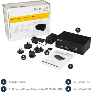 StarTech.com 2-Port DisplayPort KVM Switch - Dual-Monitor - 4K 60 - with Audio & USB Peripheral Support - DP 1.2 - USB Hub