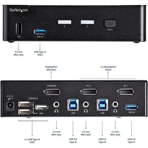 2 Port DisplayPort KVM Switch - 4K 60Hz - Single Display - Dual Port UHD DP 1.2 USB KVM Switch with Integrated USB 3.0 Hub