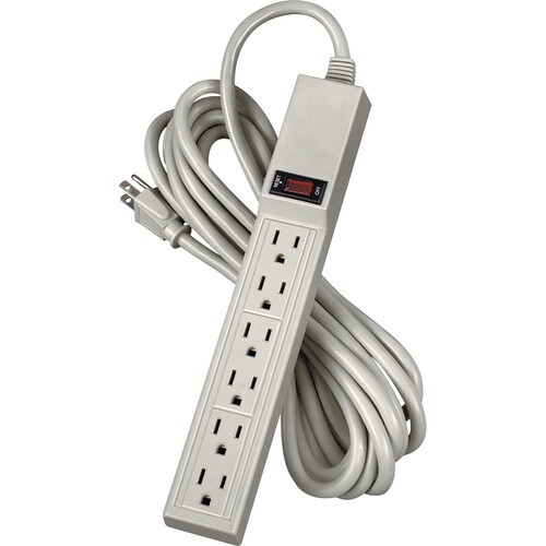 6 Outlet Power Strip with 15' Cord - 3-prong - 6 x AC Power - 15 ft Cord - 110 V AC Voltage - Strip, Wall Mountable - Plat