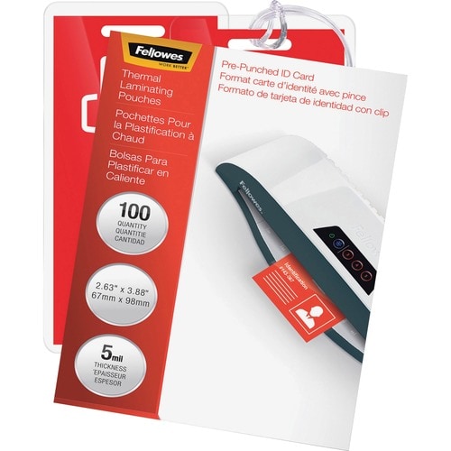 Fellowes Punched ID Card Glossy Thermal Laminating Pouches - Laminating Pouch/Sheet Size: 3.88" Width x 5 mil Thickness - 