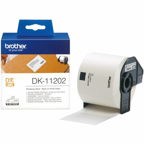 Brother DK11202 Shipping Label - 62 mm Width x 100 mm Length - Rectangle - White - 300 / Roll - 300 Total Label(s) - 1 / Box